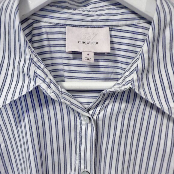 Cinq a Sept Mariezehl Long Sleeve Pinstriped Ruched Poplin Top Women's size M - Picture 3 of 9